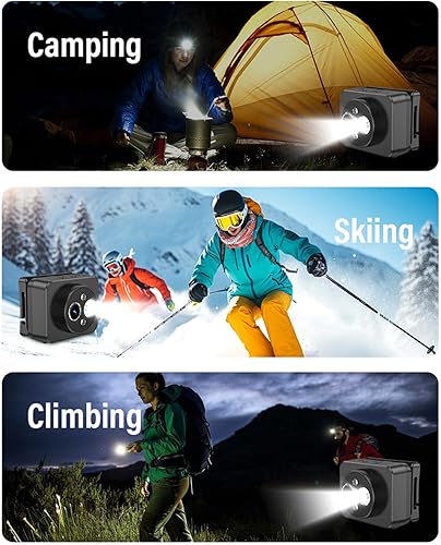 Miniatura 4 de ciciglow Cámara de acción montada en la cabeza, ángulo ajustable de 1080P, cámara deportiva montada en la cabeza pequeña, faro LED, cámara de video