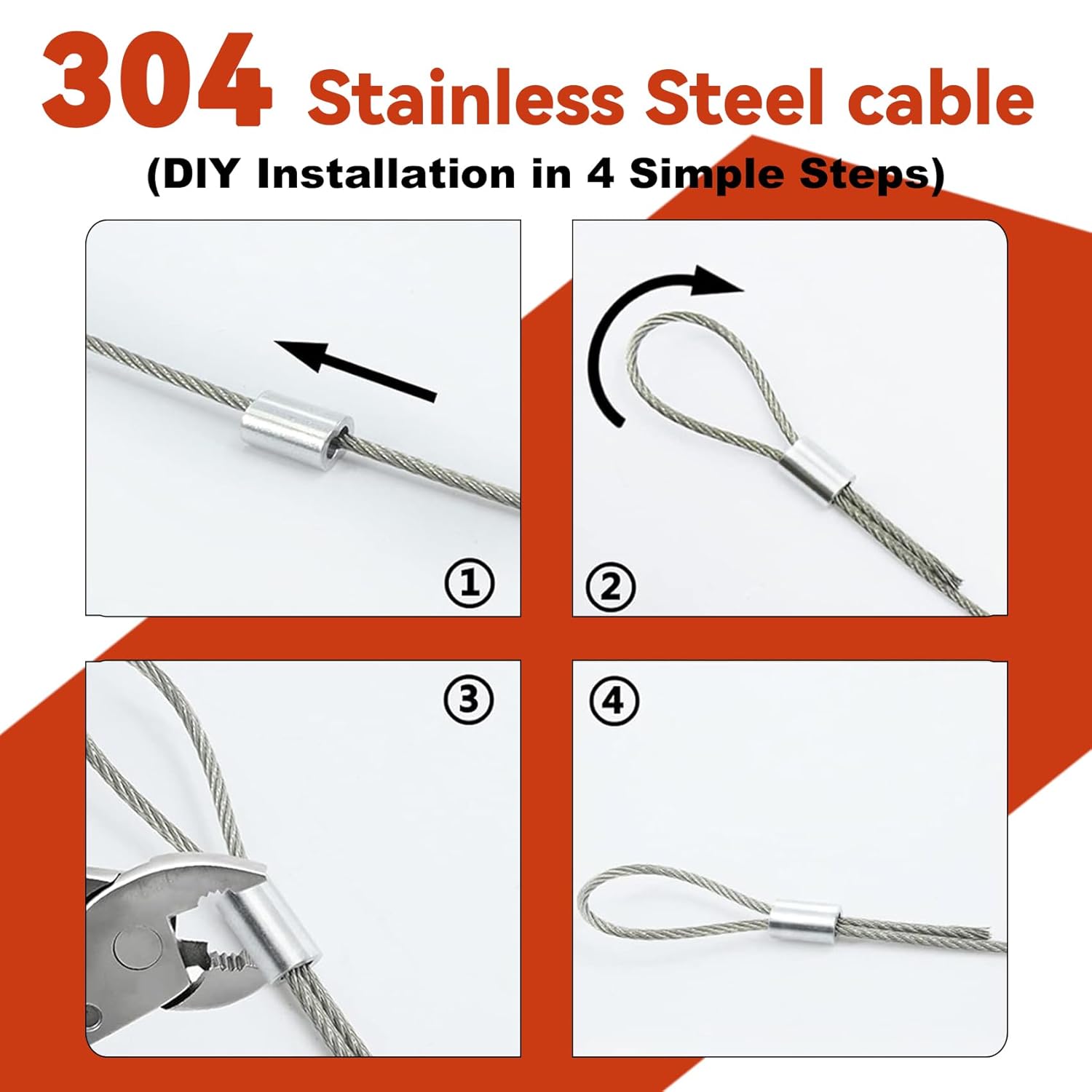 500FT 1/16 Wire Rope,304 Stainless Steel Wire Rope with 180Pcs Crimping Sleeves,7x7 Strand, 1/16 Aircraft Cable Outdoor Hanging String Lights Garden Trellis Railing DIY Projects(Black, 500FT)