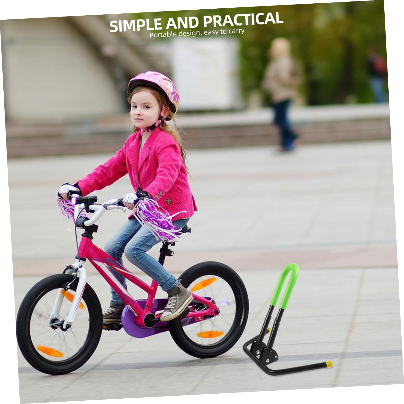 ibasenice Soporte Ajustable para Scooter y Bicicleta Metálico Desmontable para Estacionamiento Estable Soporte Plegable para Bicicleta Infantil y Balance Bike Accesorio de Seguridad Verde