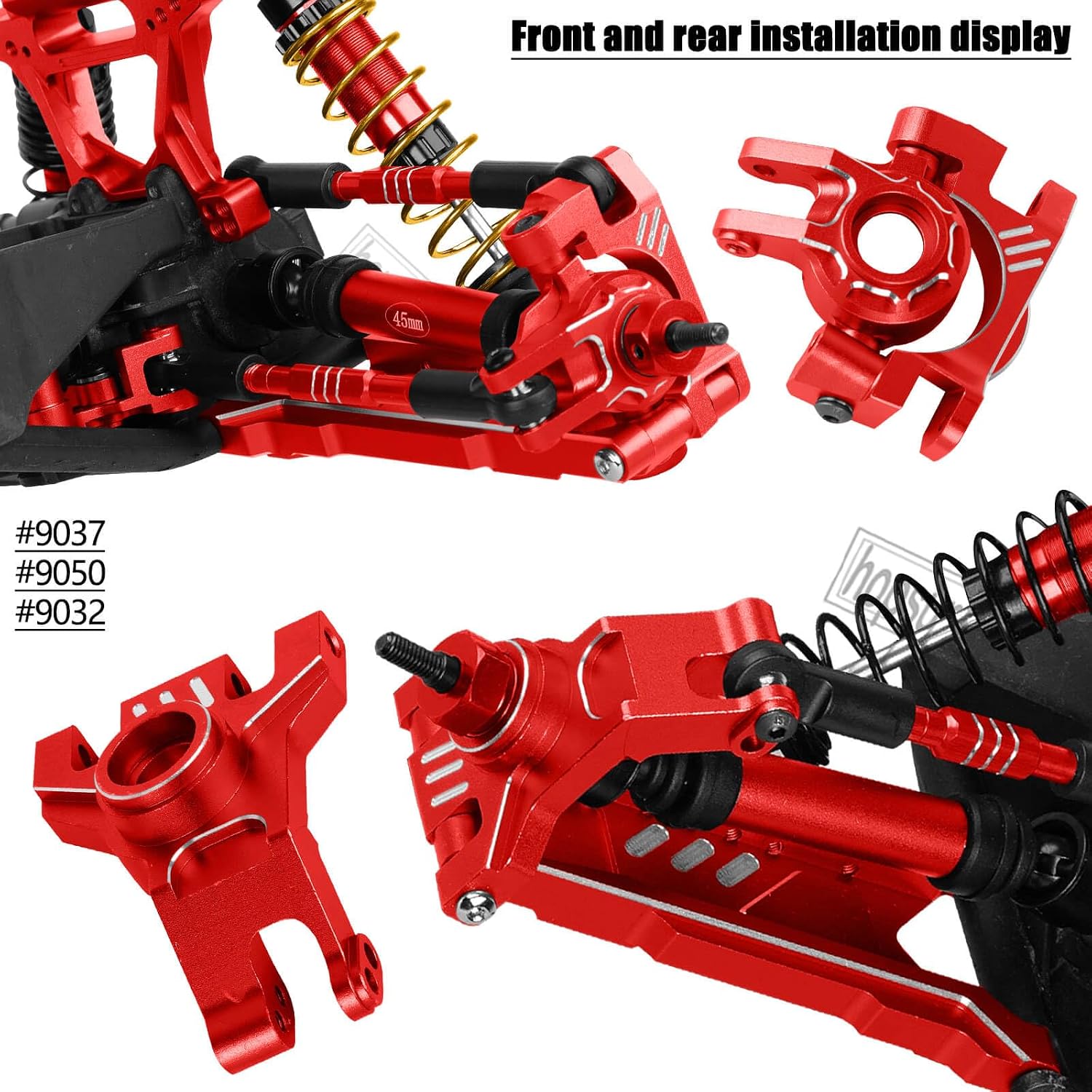 RC Upgrades Part for 1/10 Slash/Rustler/Stampede 4x4 VXL,Aluminum Caster Block,Steering Blocks,Rear Stub Axle Carriers,Steering Bellcranks Hop Ups,Red
