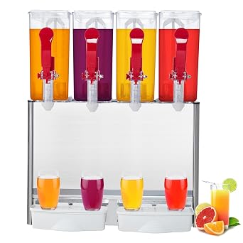 Commercial Beverage Dispenser, KOKEBREN 4 Tanks 10.56 Gallon 40L Commercial Juice Dispenser, 10 Liter Per Tank, 380W Stainless Steel Food Grade Ice Tea Drink Dispenser with Thermostat Controller
