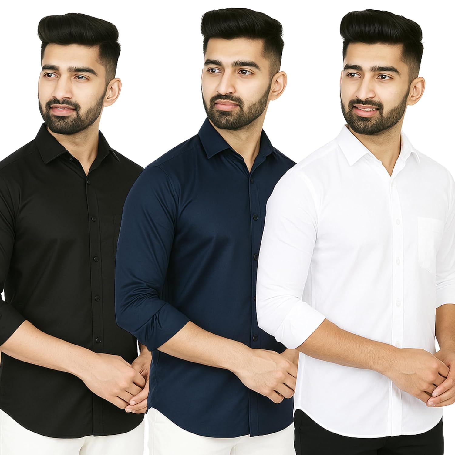 Men’s Polycotton Solid Shirt Pack of 3 | Regular Fit Full Sleeve Casual & Formal Wear Shirt Combo for Men | Soft & Durable Shirts