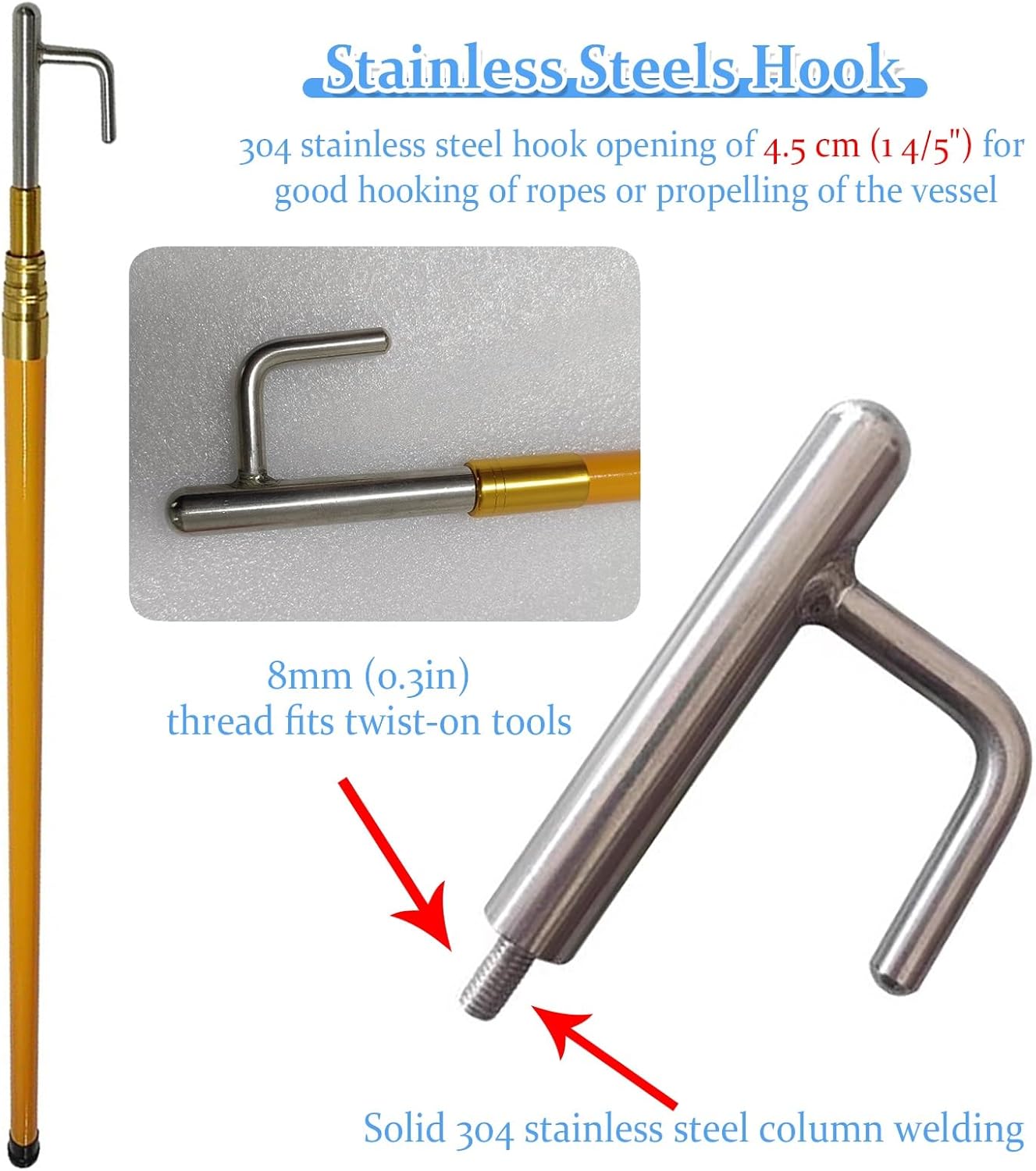 JYHHCYS Boat Hook Pole for Docking - Adjustable Telescoping Floating Boat Hook 13 to 26ft for Undocking - Lightweight Extensible Dock Poles for Push-Pull, Boating(Longest 19.6ft/6m)