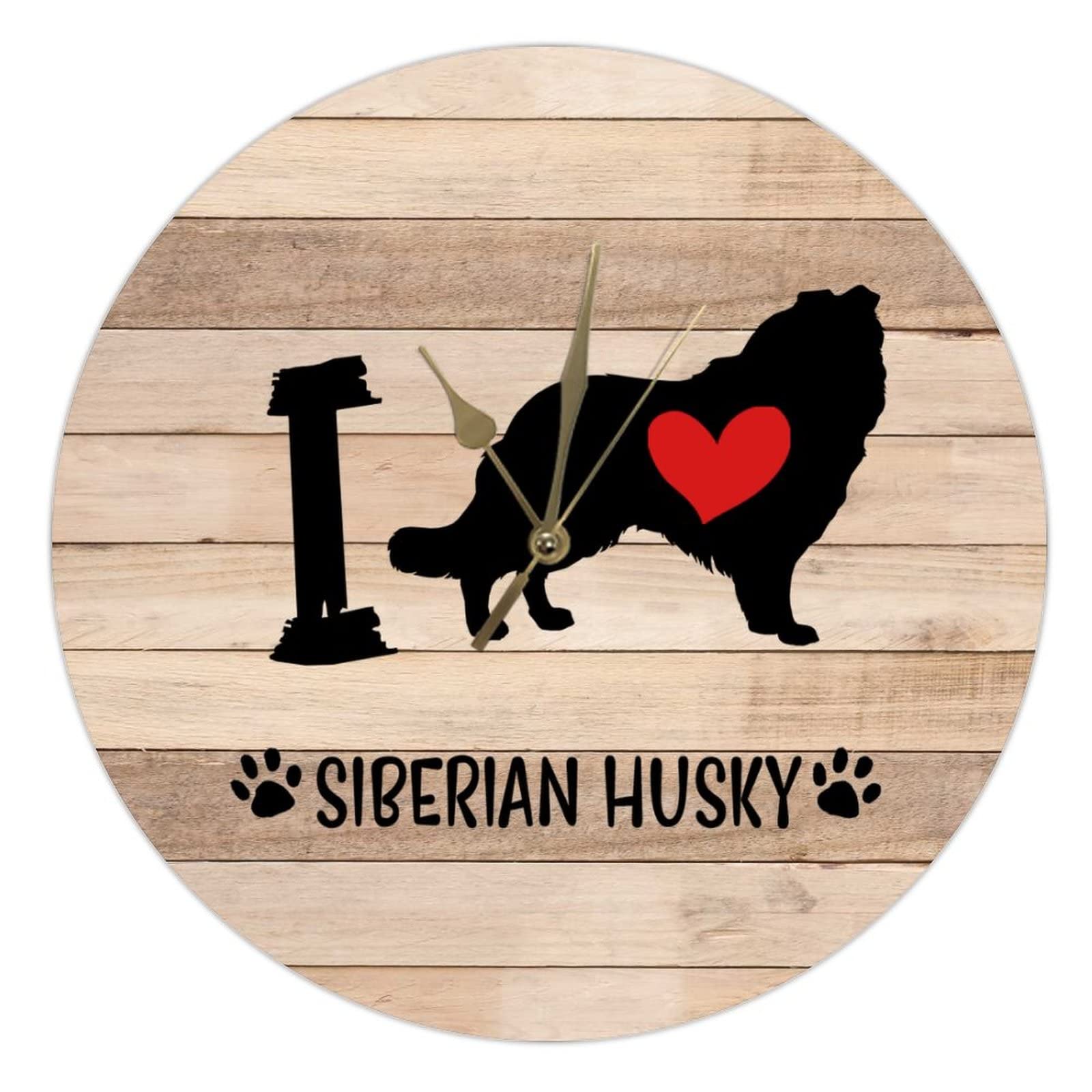 Horloge murale en bois I Love Dog de 38 cm silencieuse pour la maison