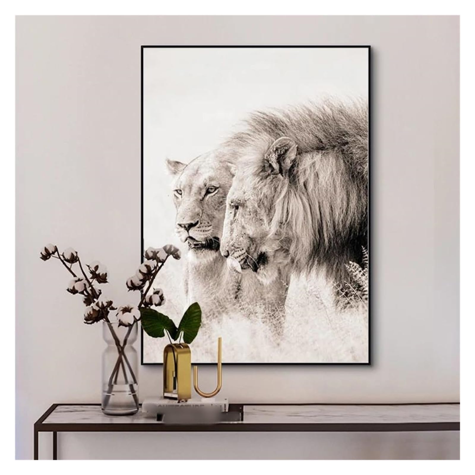 Affiches d'animaux sauvages pour un salon moderne : toile lion XENITE noir et blanc