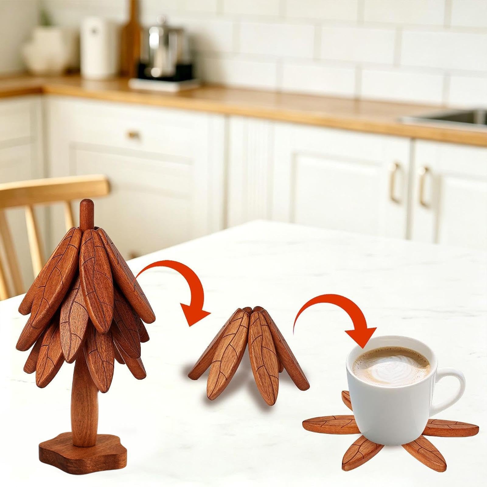 Juego Salvamanteles Árbol Madera 4 Posavasos navideños con Aislamiento | Salvamanteles De Árbol, Almohadillas Térmicas Para Platos Calientes Sartenes Cuencos Encimera Cocina Mesa Comedor H