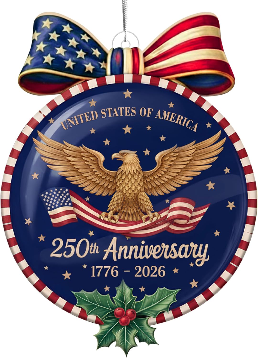 United States 250th Anniversary Ornament, Patriotic Eagle Christmas Ornament, Double-Sided Printed 2D Acrylic Keepsake, 1776-2026 250 Anniversary USA Merchandise, Gift for US Citizens