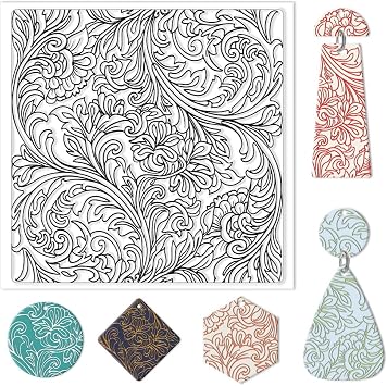 CHGCRAFT Clay Texture Mat Retro Floral Clay Texture Sheets 5.5x5.5inch Silicone Polymer Stamp Sheet Modeling Pattern Pad for Polymer Pattern Making Earrings Jewelry