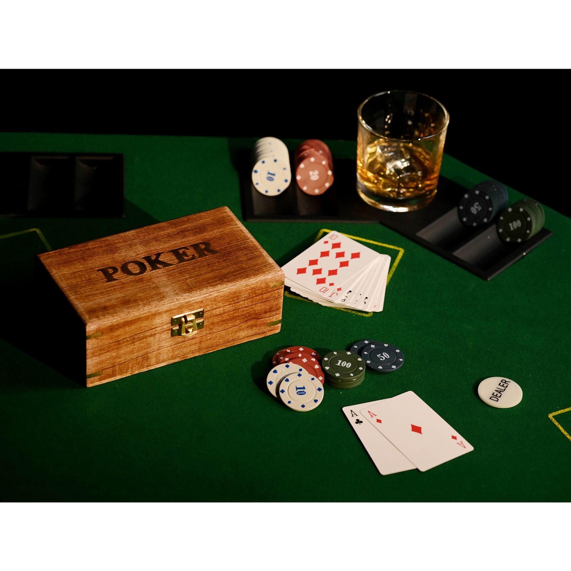 Widdop Harvey Makin Ensemble de poker en bois – Jetons de poker Texas Holdem Blackjack – Design élégant sophistiqué – Cadeau pour lui, fête des pères, papa