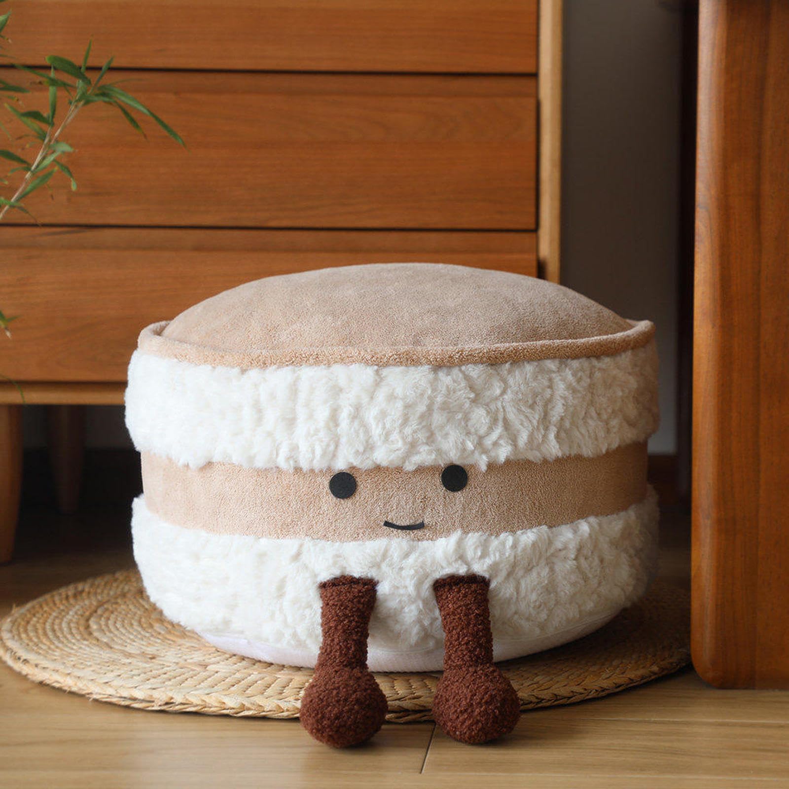 Mescxty Cute Round Ottoman Foot Rest, Fluffy Poufs Foot Stool,Foam Particles Filling,Versatile Floor Seating For Living Room Bedroom