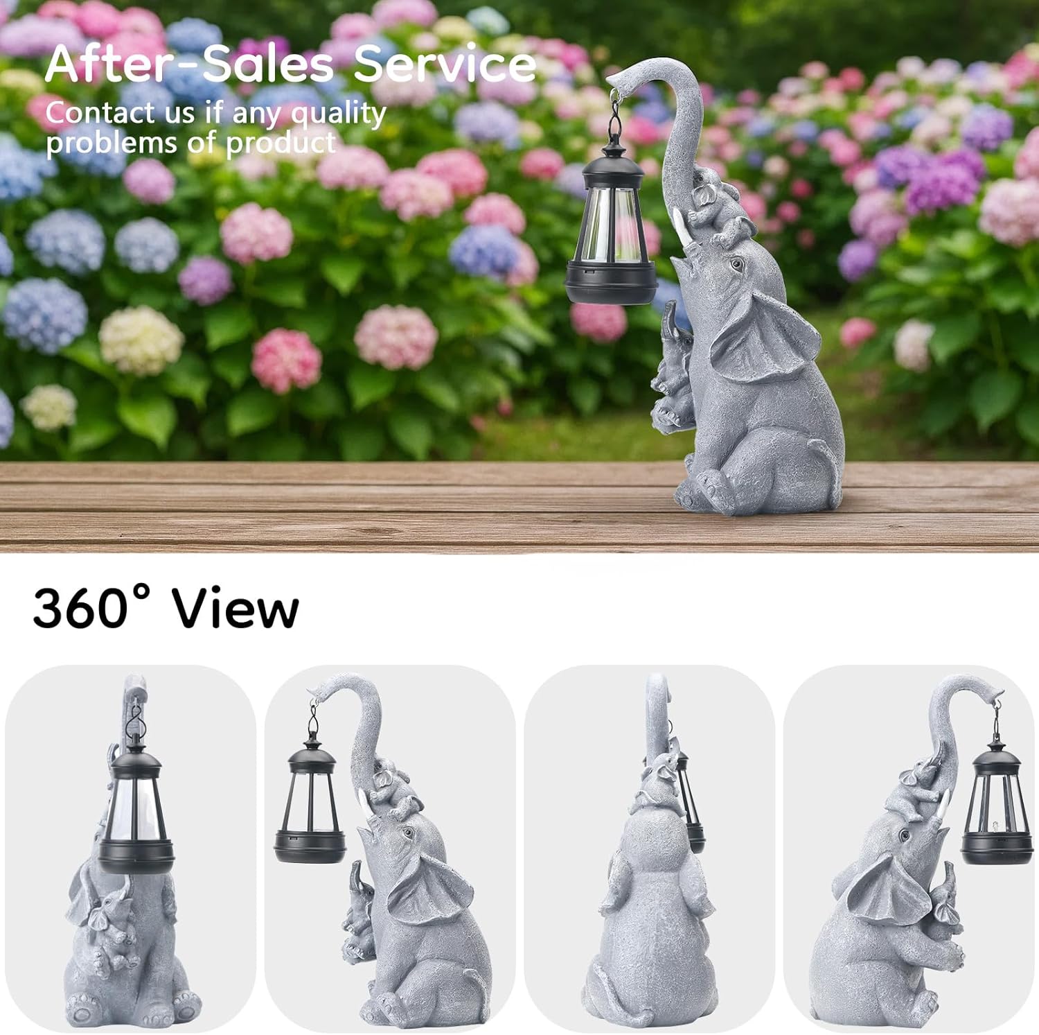 Solar Outdoor Garden Decor, Elephant Statue with Lantern for Patio, Yard Ornament and Lawn Decoration, Birthday Housewarming Gift for Mom, Wife, Grandma