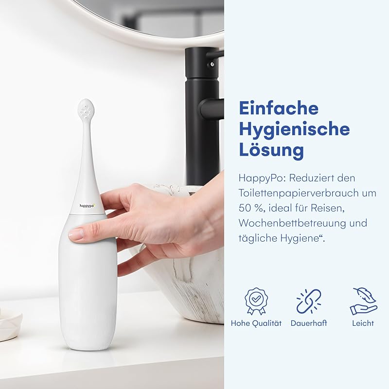 HAPPYPO Po Shower 2.0 Fehér Hordozható Bidé - Intim Zuhany Utazótáskával, Nedves Törlőkendő Helyettesítő, Víztisztítás WC Papír Megtakarítás