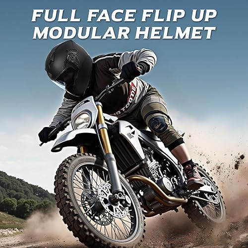 Miniatura 7 de TRIANGLE Cascos de motocicleta modulares para hombres con visera completa abatible, visera doble con protector solar interno, aprobado por DOT