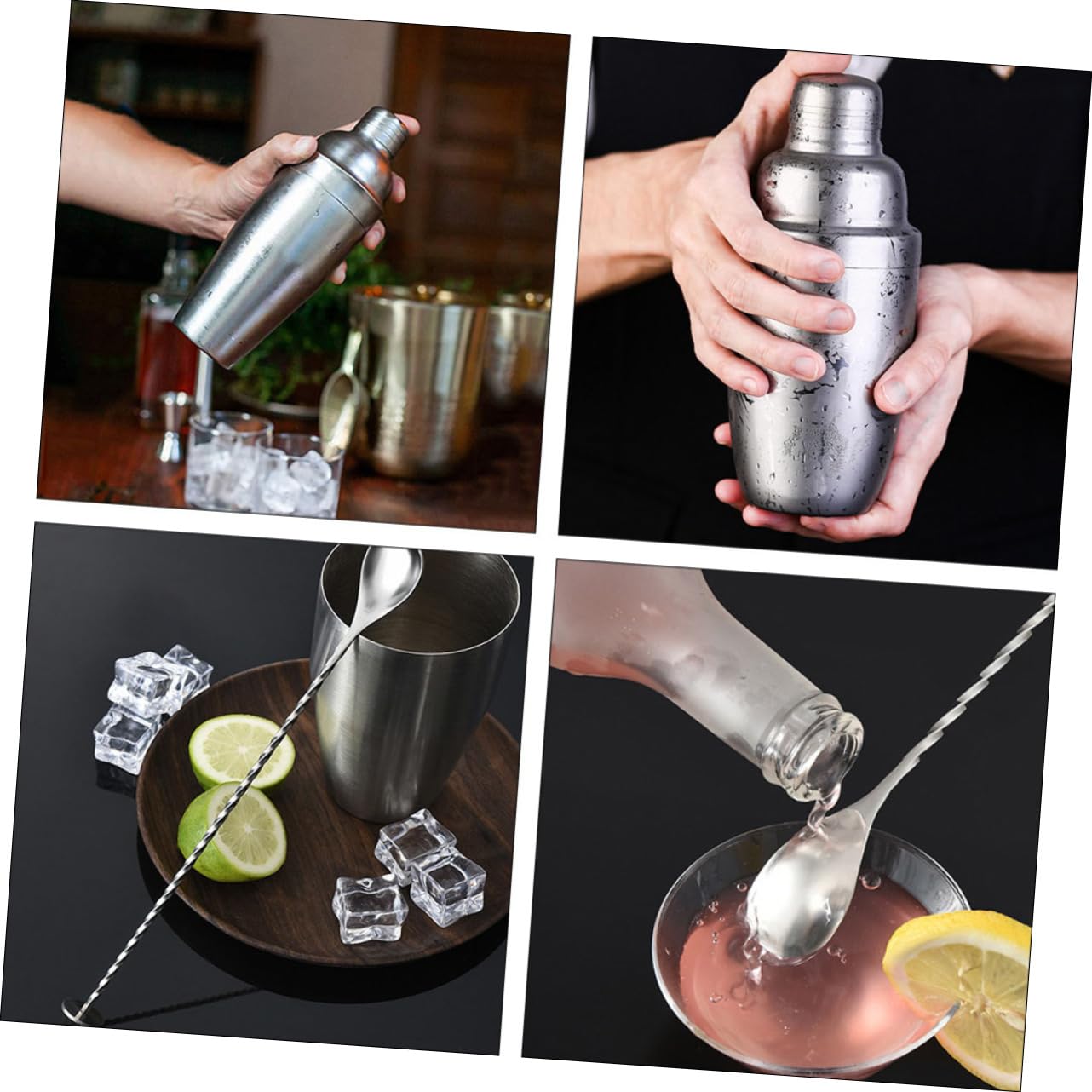 TOPBATHY Accessori per Cocktail in Acciaio Inossidabile Supporto in Bambù Set 12 Pezzi per Preparare Bevande e Aperitivi Shaker Cocktail da Casa e Bar