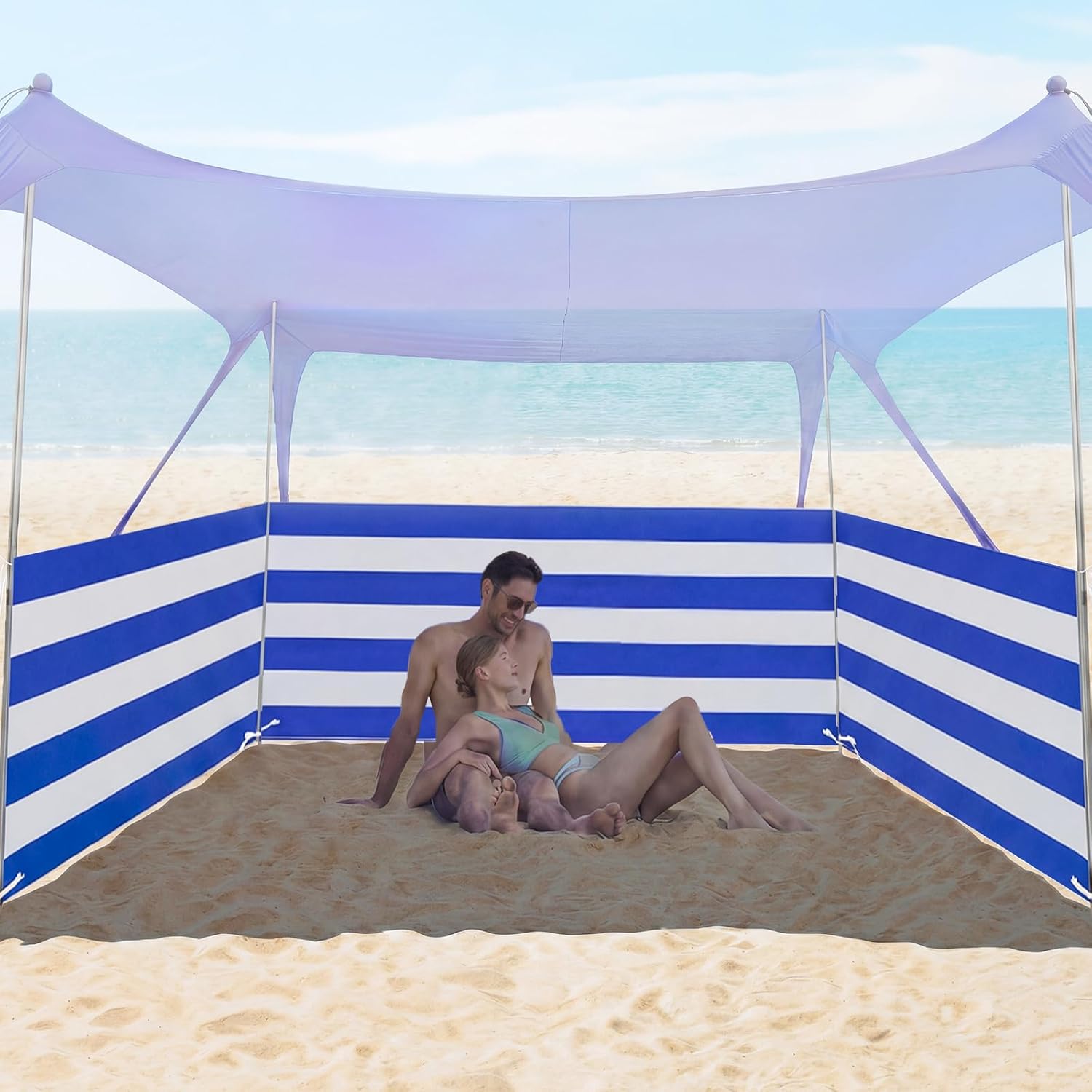 30 FT Beach Wind Blocker for 10x10 FT Beach Tent Wind Screen Fit Beachs Canopy Barrier Sunbathing Privacy Screen Fence with Carry Bag Outdoor Summer Vacation Sand Protection Travel Camping
