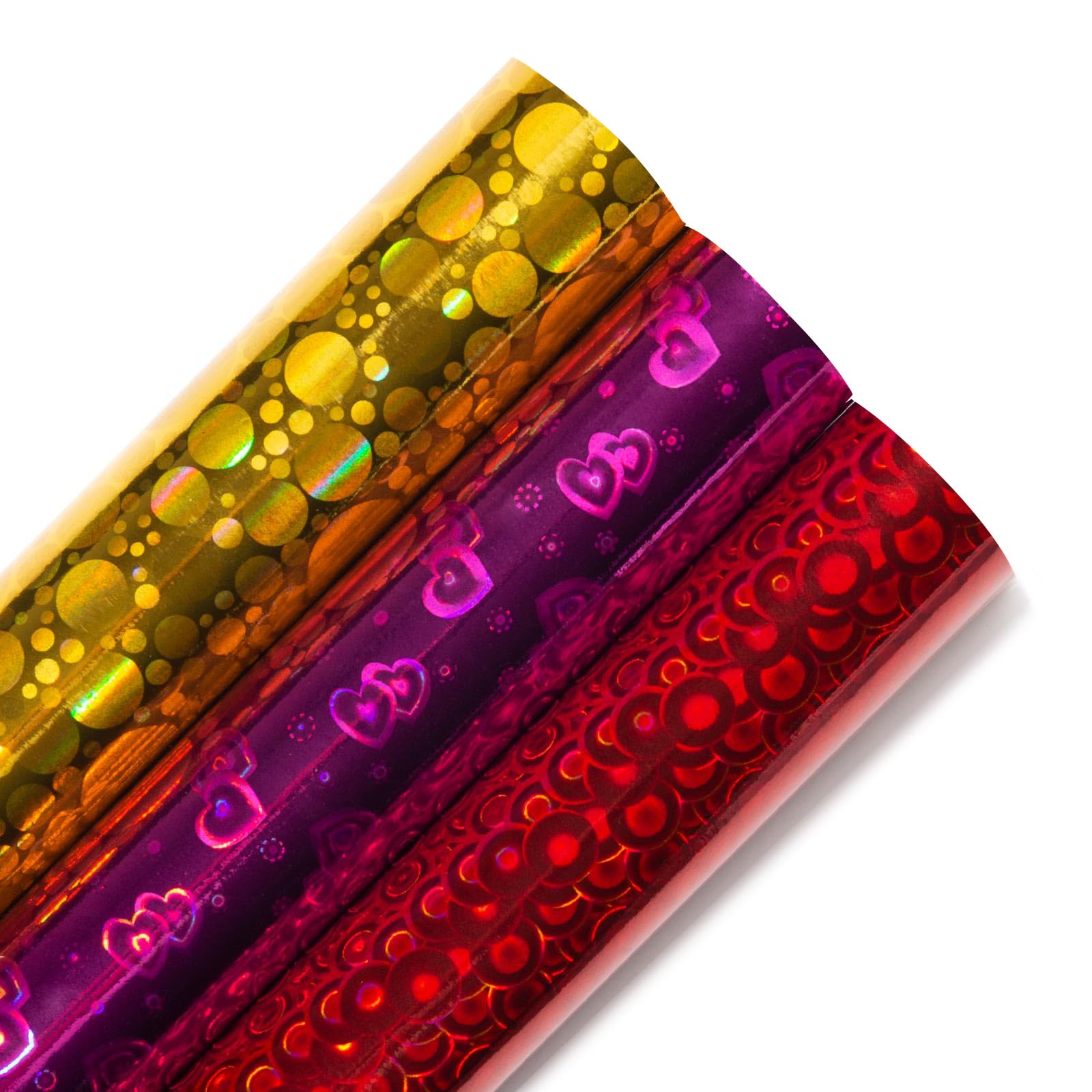 HomeralHomeral 3 Mini Wrapping Paper Rolls-42.13 sqft(17 * 120inch per roll) Red,Gold Polka Dot,Plum Heart with Holographic Foil for Christmas,Birthday,Wedding,Valentine's Day,Bridal Shower,Party