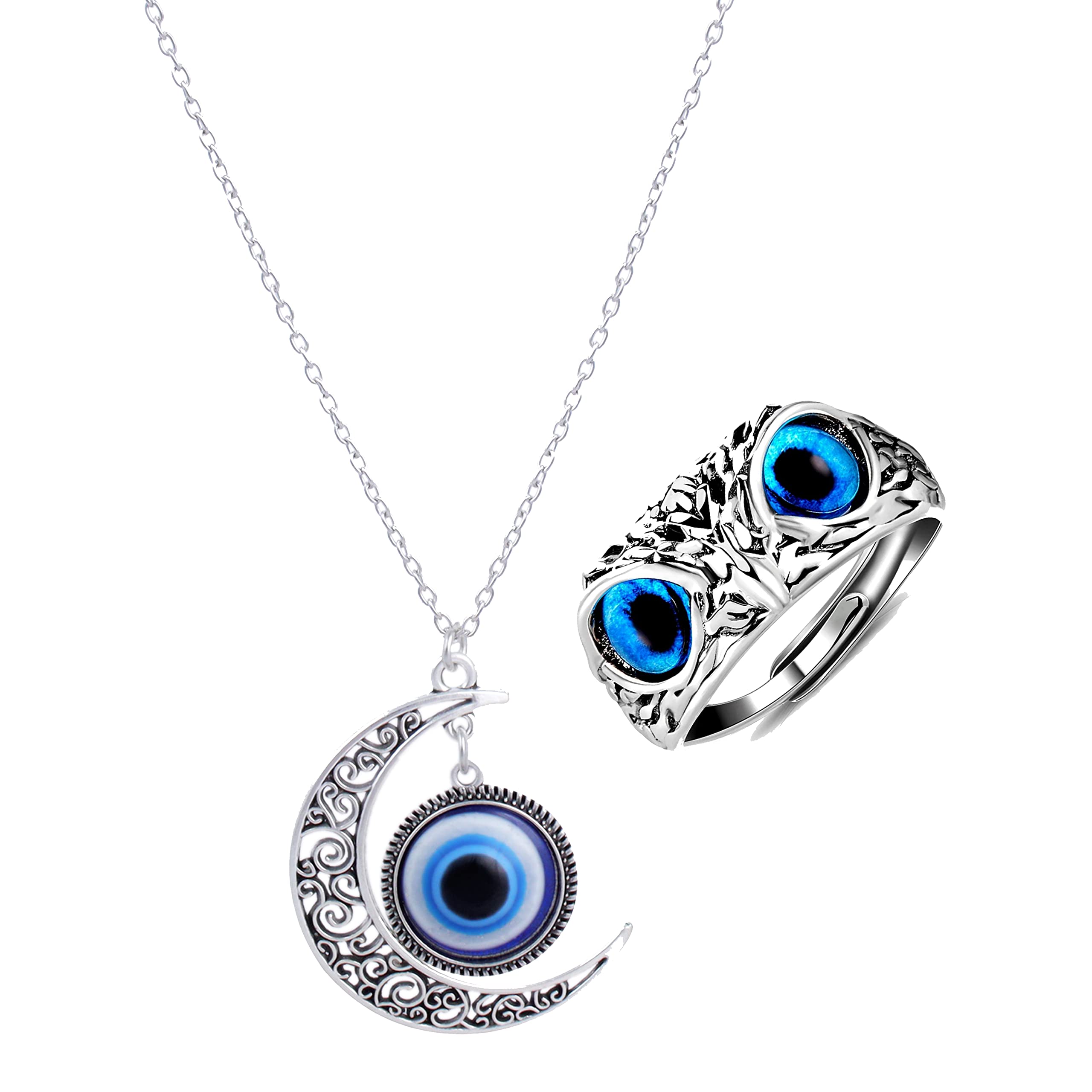 Fashion Frill Valentine Gift For Girlfriend Silver Chain For Men Moon Design Evil Eye Silver Pendant Necklace For Women Girls With Stylish Owl Silver Ring For Men Boys (B0BRKRNF7Q) Amazon Price History, Amazon Price Tracker