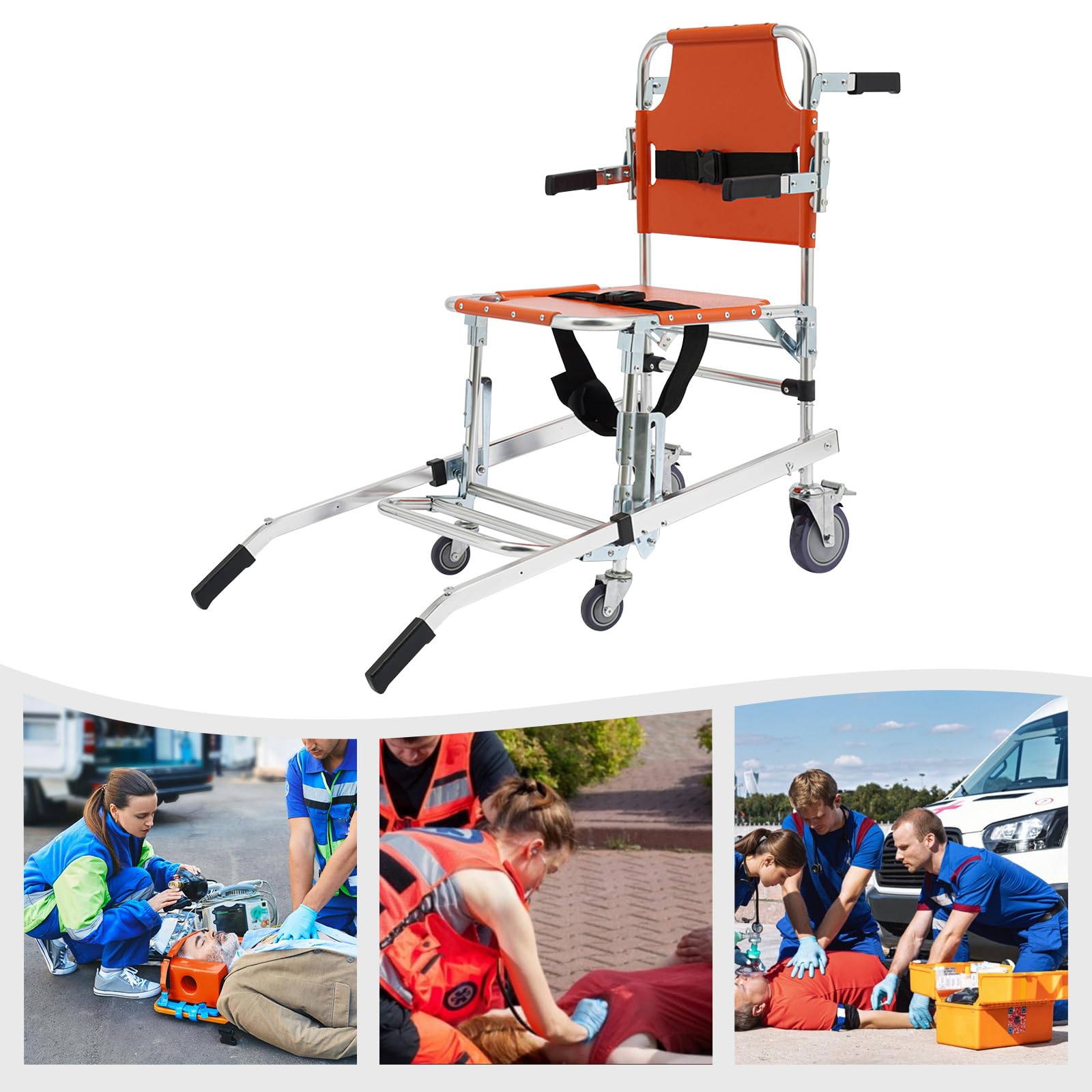 Silla de transporte plegable para escaleras, con cuatro ruedas y correas de asiento de liberación rápida, 159 kg, peso de carga, ligero, plegable, aleación de aluminio, para emergencias