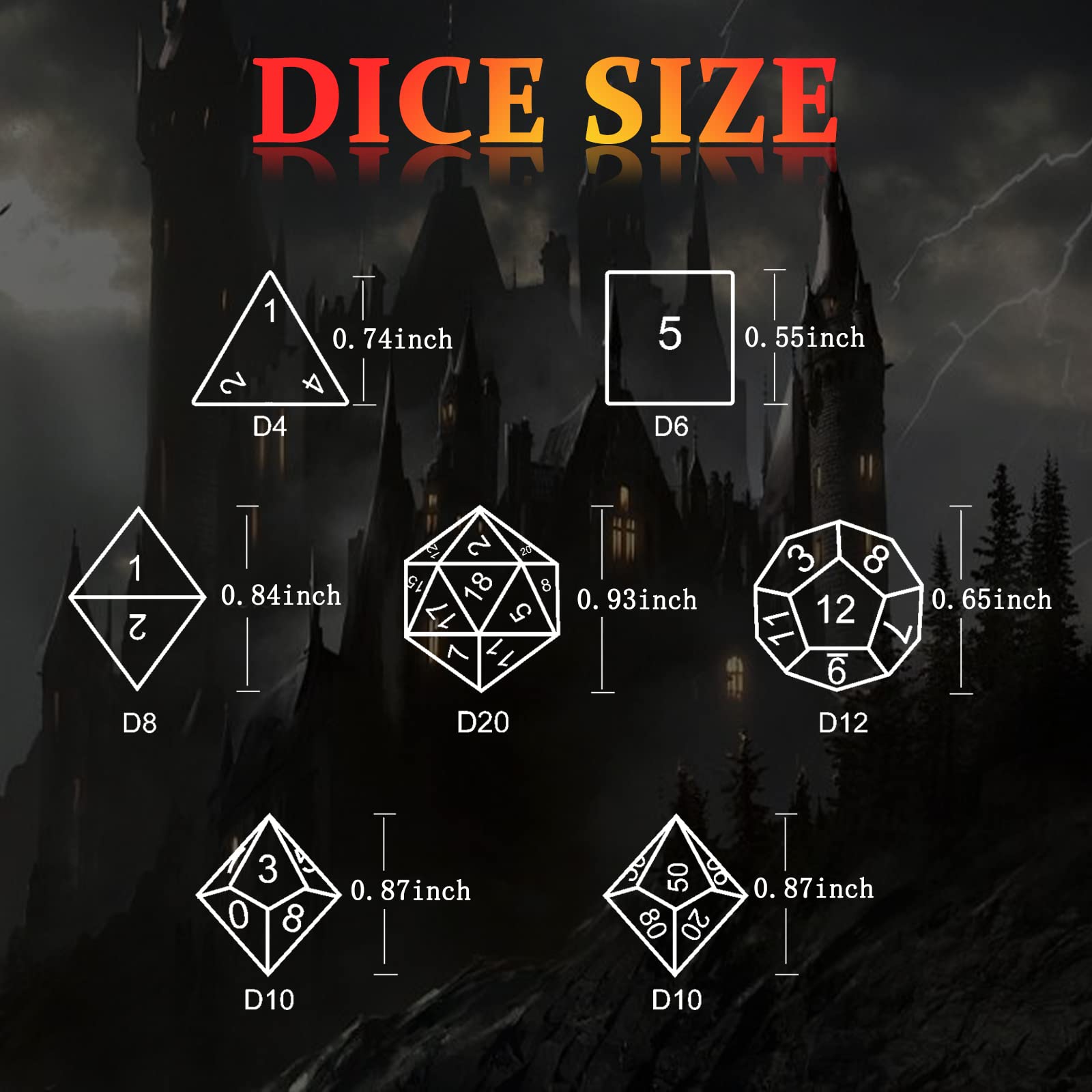 Set di Dadi Poliedrici in Metallo HNCCESG – 7 Pezzi per Giochi di Ruolo e da Tavolo (Design 3D Drago Cavo, Nero)
