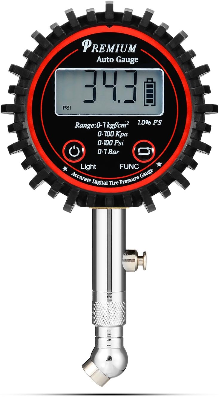 Tyre Pressure Gauge, ATKKE Professional Digital Tire Pressure Gauge with Backlit LCD Display 100 PSI, 4 Measurement Units Tyre Air Pressure Gauge Tester Tool for Cars, SUV, Trucks, Motorcycles and Bicycles AU03