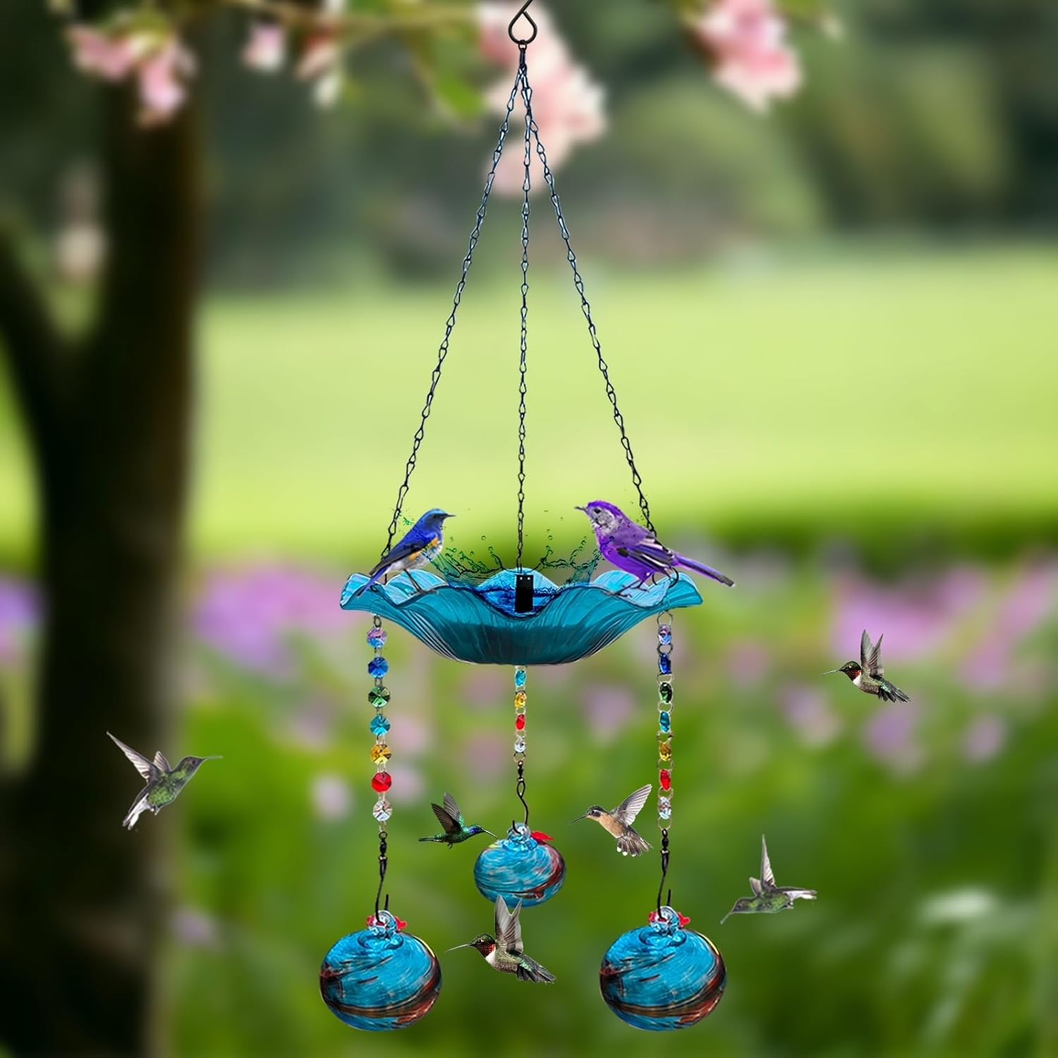 Solar Bird Bath Fountain for Outdoor, Hanging Bird Bath with Solar Fountain Pump for Outdoor, Bird Bath Bowl for Lawn Patio Yard Garden