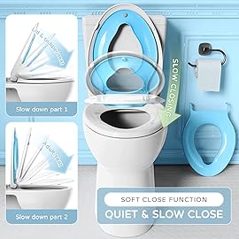 YASFEL Toddler Toilet Seat, Potty Training Toilet Seat for Toddlers, Kids & Adults Plastic Toilet Seats Elongated Slow Close with Magnets(Blue White, 18.5)