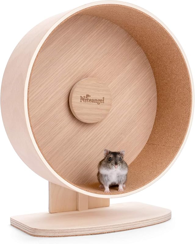 Rueda de ejercicio de madera para hámster: - Rueda silenciosa para correr para hámsteres, jerbos, ratones y otras mascotas pequeñas de tamaño similar (M)