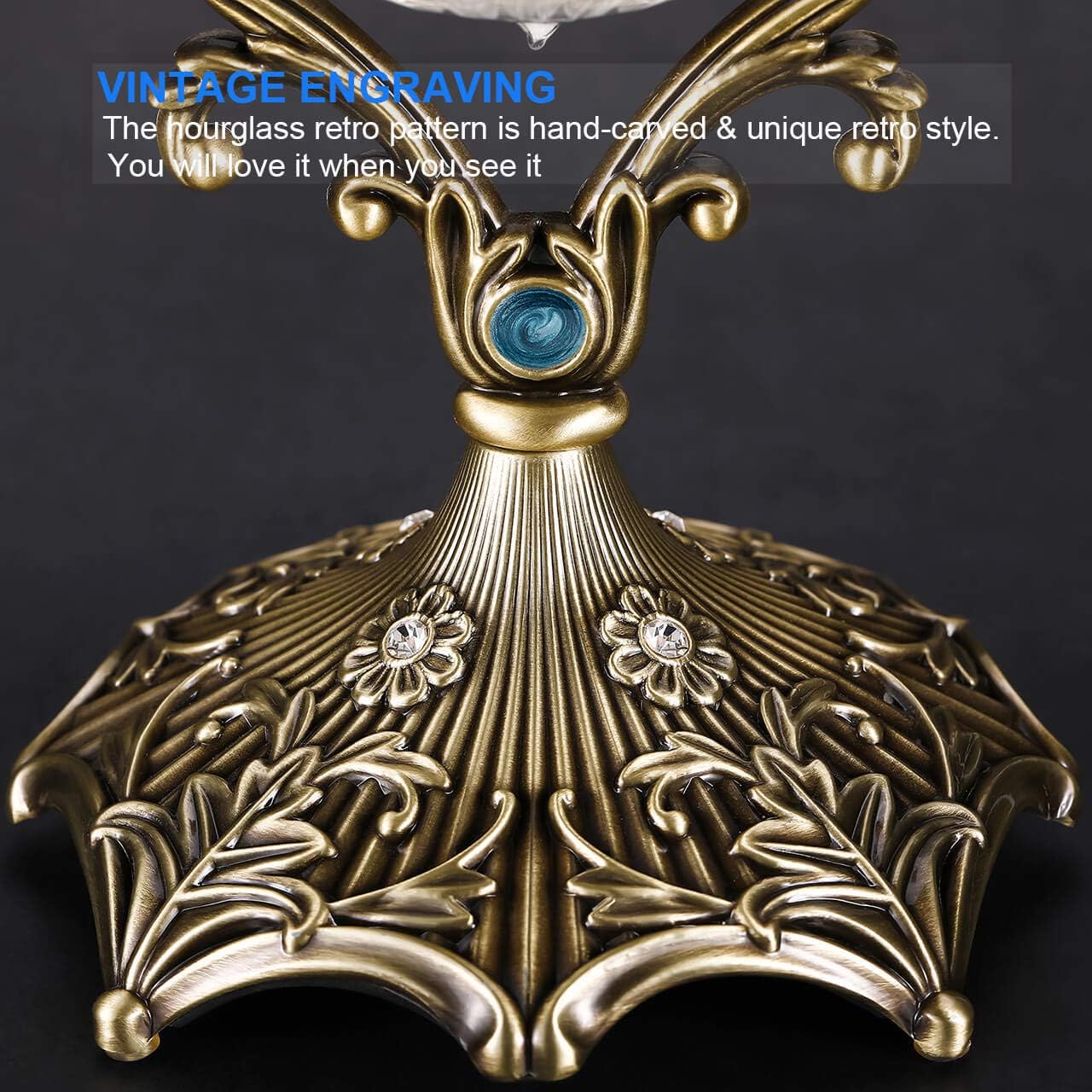 SuLiao Hourglass 60 Minute,Love Engraving Rotating Brass Sand Timer Clock,Antique Black Sand Watch 60 Min,Vintage Reloj De Arena,Large Unity 1 Hour Glass Sandglass for Gifts Desk Decoration
