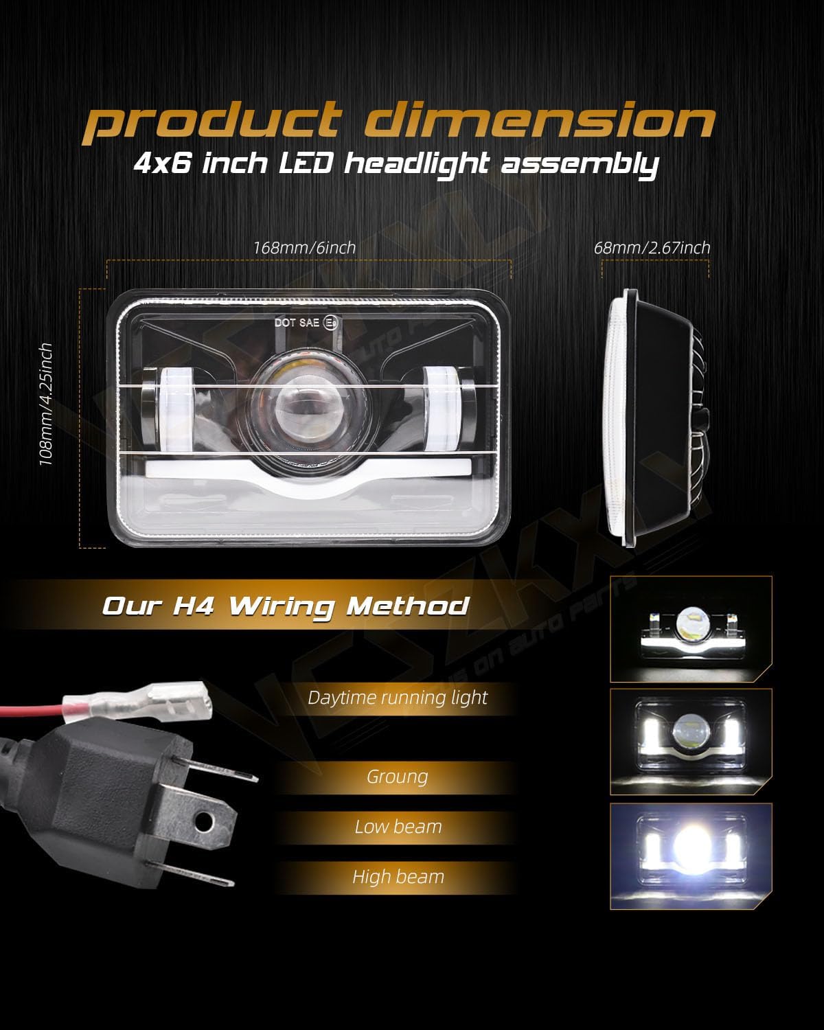 VCSZXKLY 4x6 Led Headlights Compatible for Chevy Pickup 1981 1982 1983 1984 1985 1986 1987 C10 K10 Blazer Headlights High Low Beam, DOT Approved Rectangular H4651 H4652 H4656 H4666 Headlight