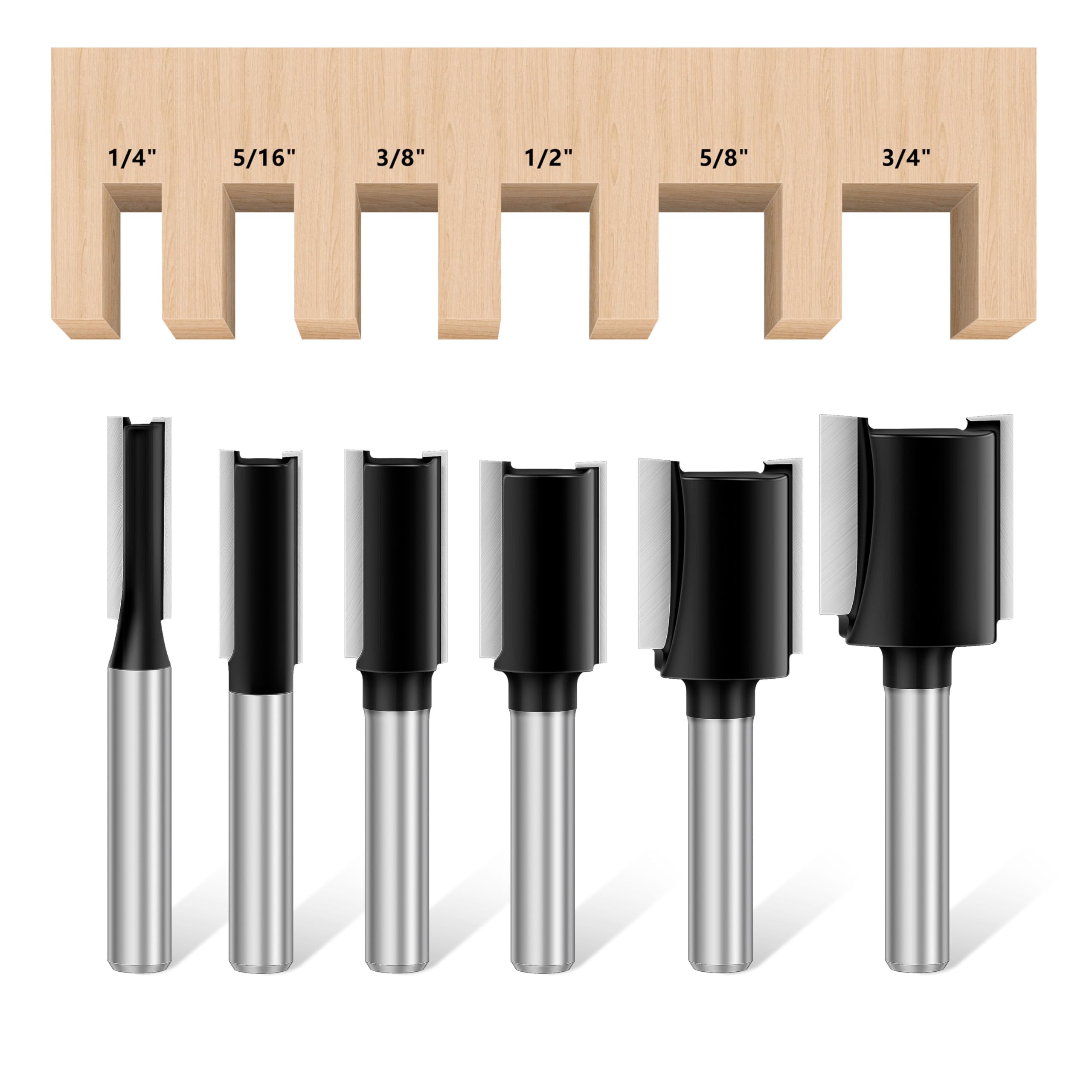 Feanron Router Bit Set - 6 Sizes, Carbide Tipped -1