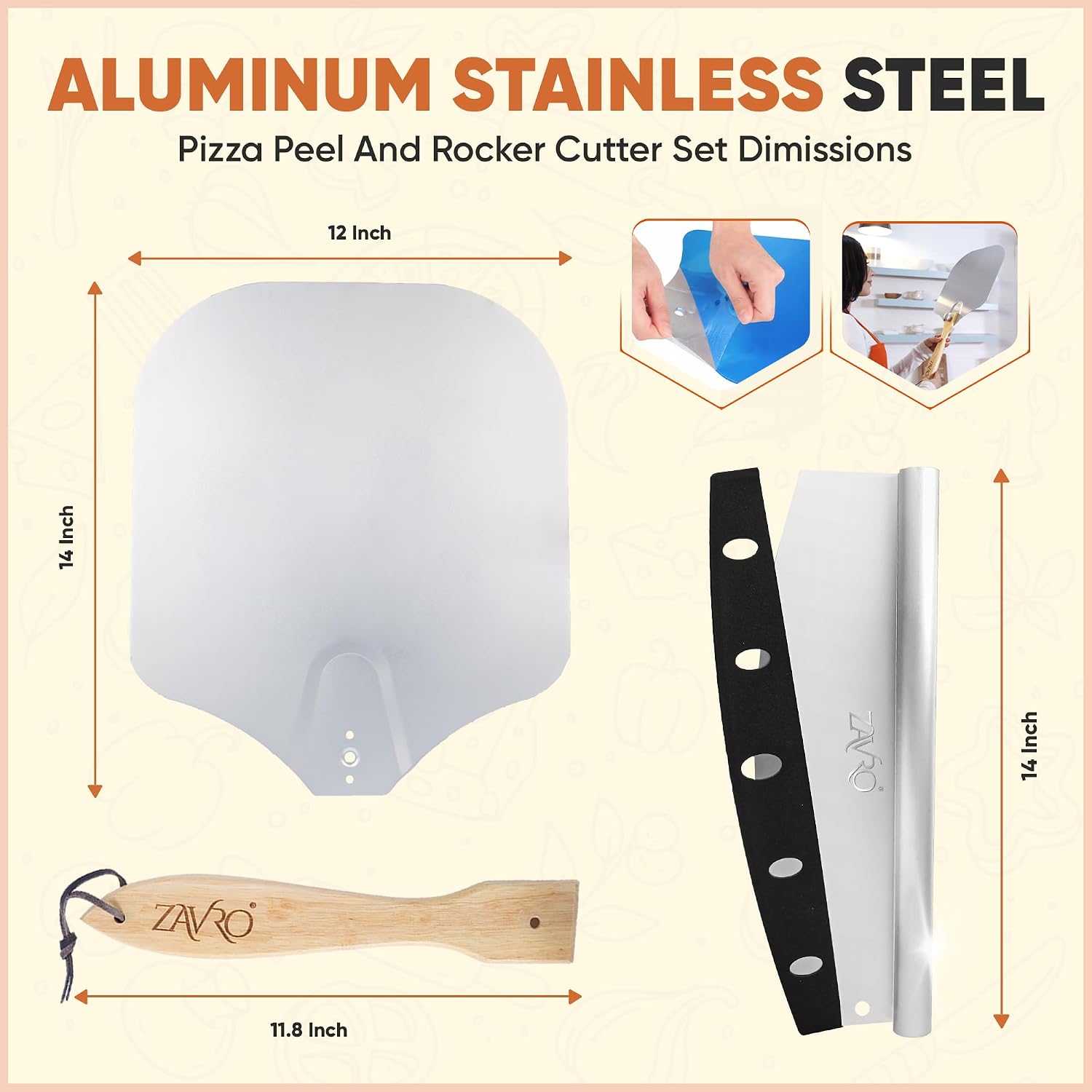 Aluminum Pizza Peel & Stainless Steel Rocker Cutter Set - 12 x 14 Inch Metal Pizza Paddle,Foldable Wooden Handle,Storage Bag, Lightweight Pizza Spatula for Home and Outdoor Pizza Oven