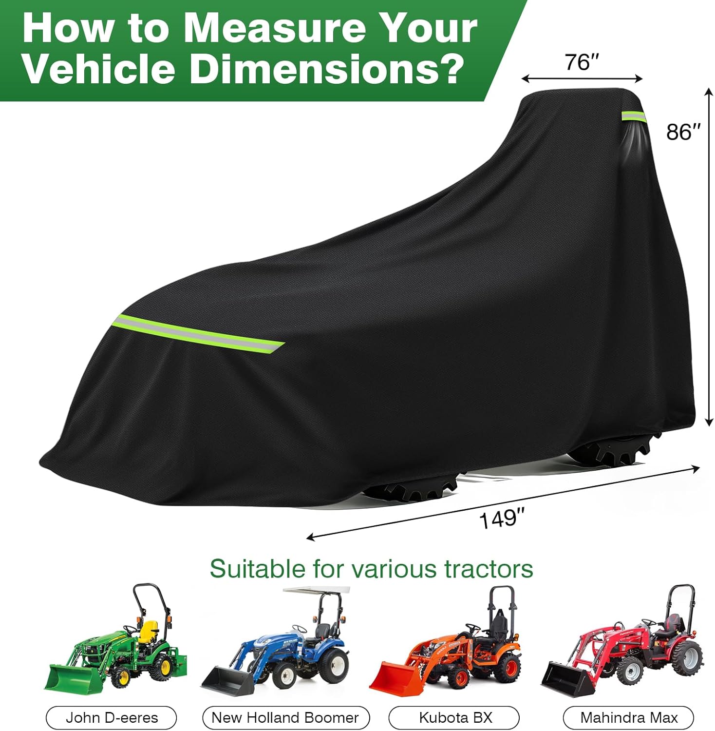 Tractor Cover for compact tractor – Fits John Deere, Kubota BX, Mahindra, New Holland, Massey. Waterproof cover for tractor & lawn tractor covers class. All-weather compact tractor protection