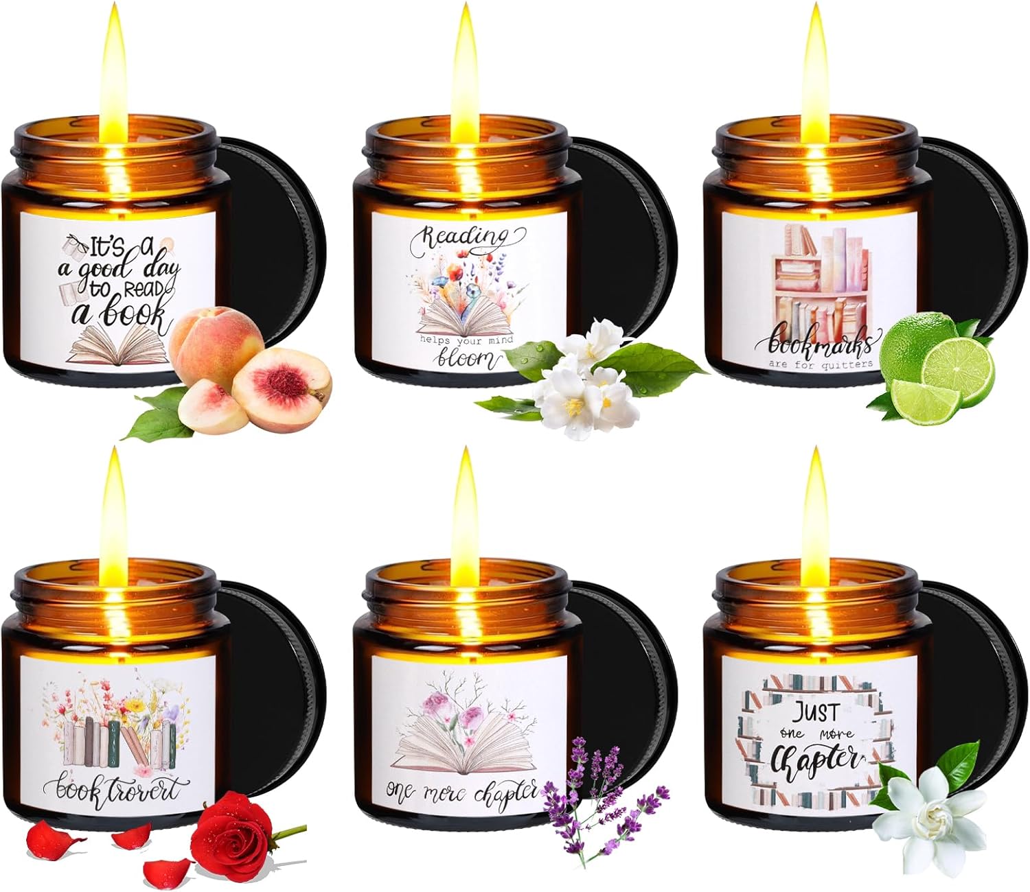 6 Pieces Book Lover Scented Candle 4oz Readers Candle Library Lovers’ Day Gifts Soy Wax Jar Candle for Readers Book Lovers Librarian Gifts