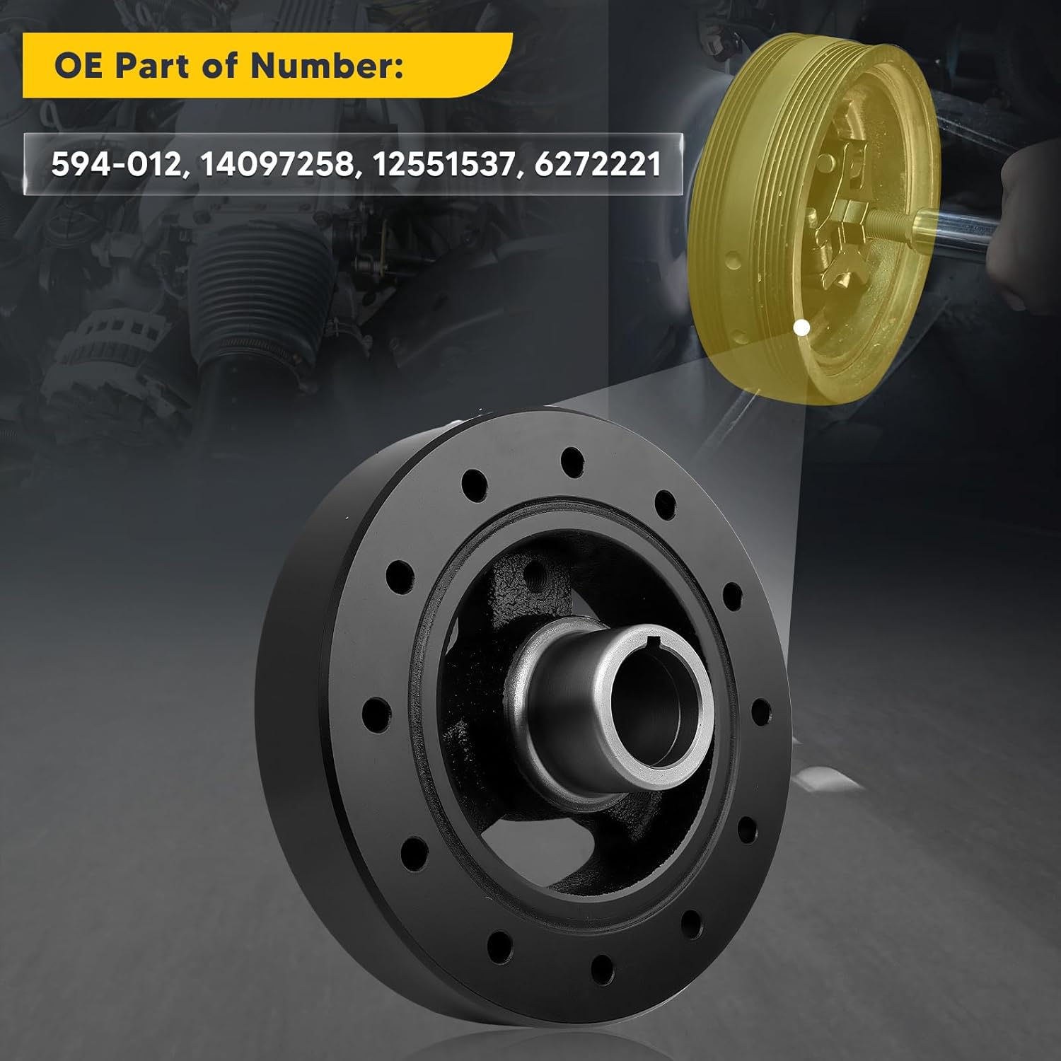12551537 Engine Harmonic Balancer Fit for Chevrolet GMC Oldsmobile Pontiac Some models 1969-1998, Replace OE 594-012, 14097258, 12551537, 6272221