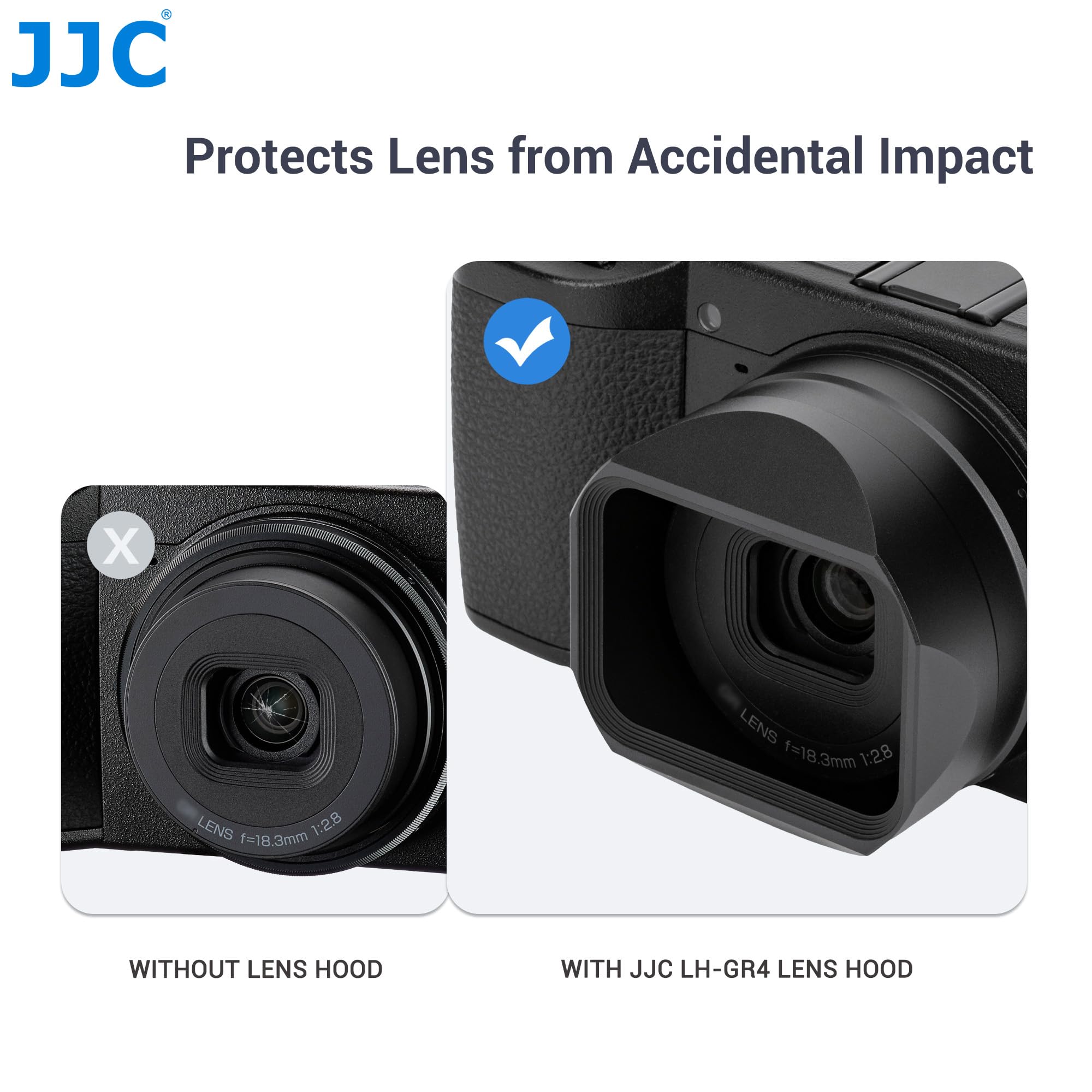 JJC Kompatybilna metalowa osłona przeciwsłoneczna z zamkiem kwadratowym do Ricoh GR IV, GR4, GR HDF, monochromatyczna, łatwa instalacja (bez winyetowania)