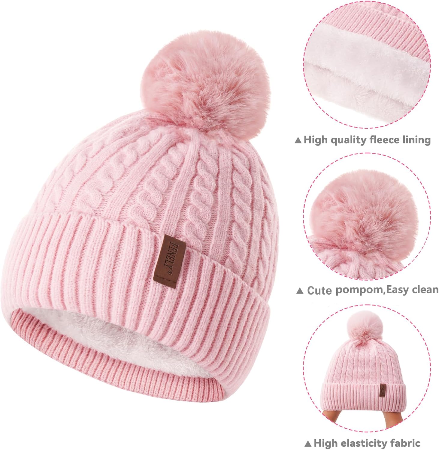 3Pcs Winter Women Beanie Hat Scarf and Touch Screen Gloves Sets Girls Classic Knit Warm Chunky Fleece Lined Cable Cap - Image 2