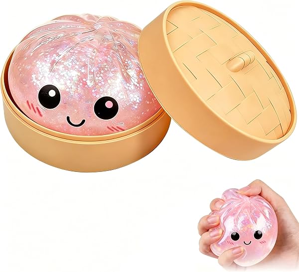 2026 New Pink Glitter Dumpling Squishy, Slow Rising Stress Relief Fidget for Adults, Soft Sensory Squeeze for Anxiety Relief, Office Desk Decor and Stress Buster, Party Favor Gift - 1