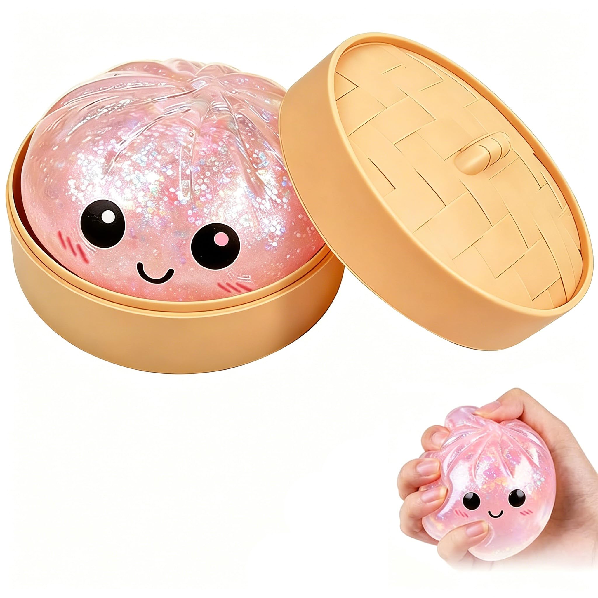 2026 New Pink Glitter Dumpling Squishy, Slow Rising Stress Relief Fidget for Adults, Soft Sensory Squeeze for Anxiety Relief, Office Desk Decor and Stress Buster, Party Favor Gift