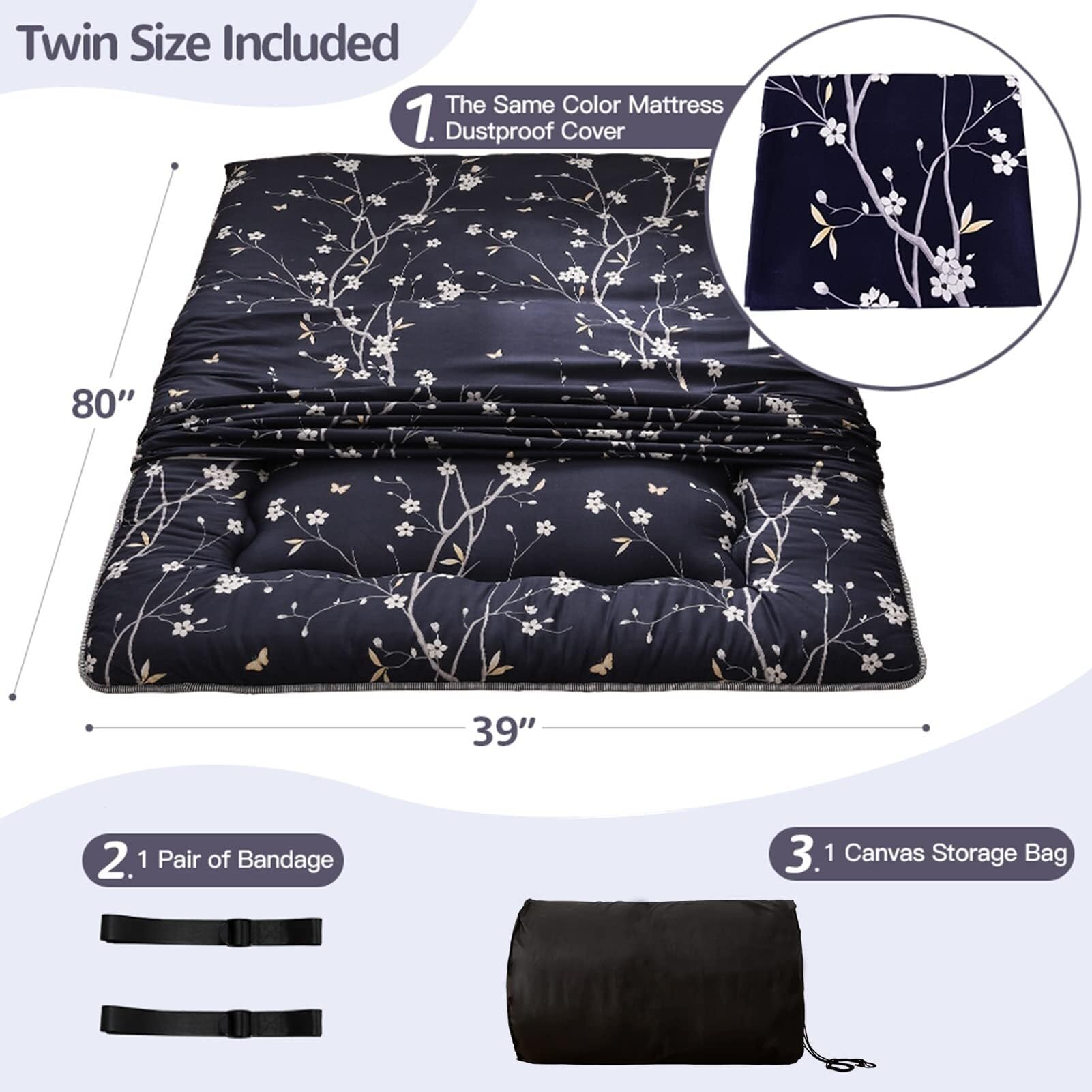Tappetino per dormire in stile giapponese, portatile, pieghevole, spesso, per adulti, design country, arrotolabile, da campeggio, divano letto reclinabile