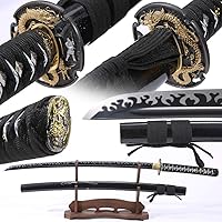 Vista 1 de Espada Katana real afilada: las espadas samuráis japonesas son un regalo único para hombres. La hoja de espada de acero de alto carbono de espiga