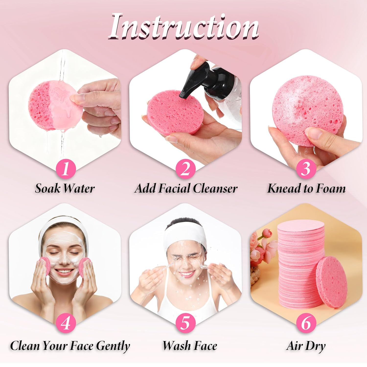 300 Count Compressed Facial Sponges for Cleansing, Disposable Face Sponge for Estheticians, Travel Face Sponge for Facial Spa Exfoliating Makeup Mask Removal, Pink