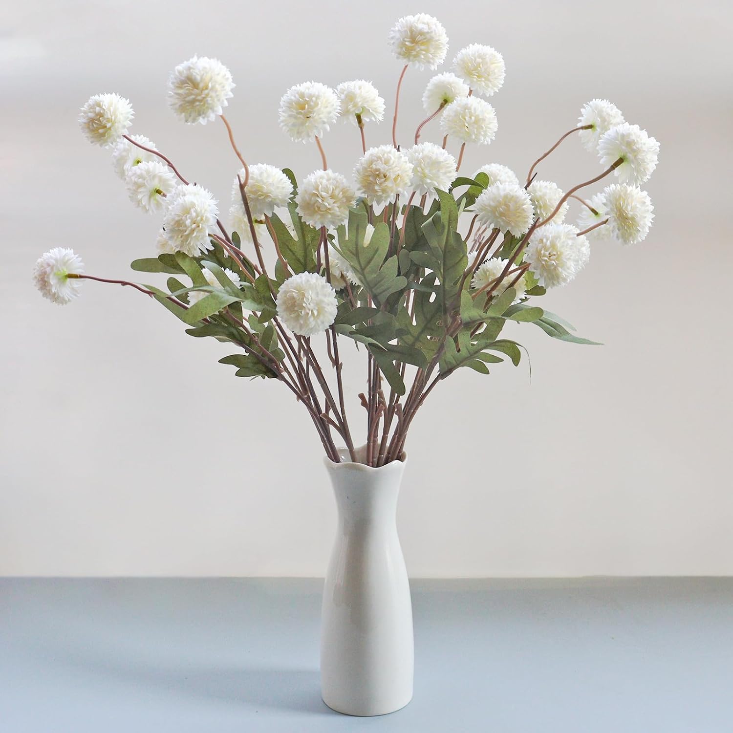 White Mums Artificial Flowers 5PCS Faux Chrysanthemum Flowers Faux Kiku Flower Chrysanthemums Silk Pompom Mum Mini Chrysanth Balls Artificial Flowers For Centerpieces Arrangements Floral Decoration - Image 5
