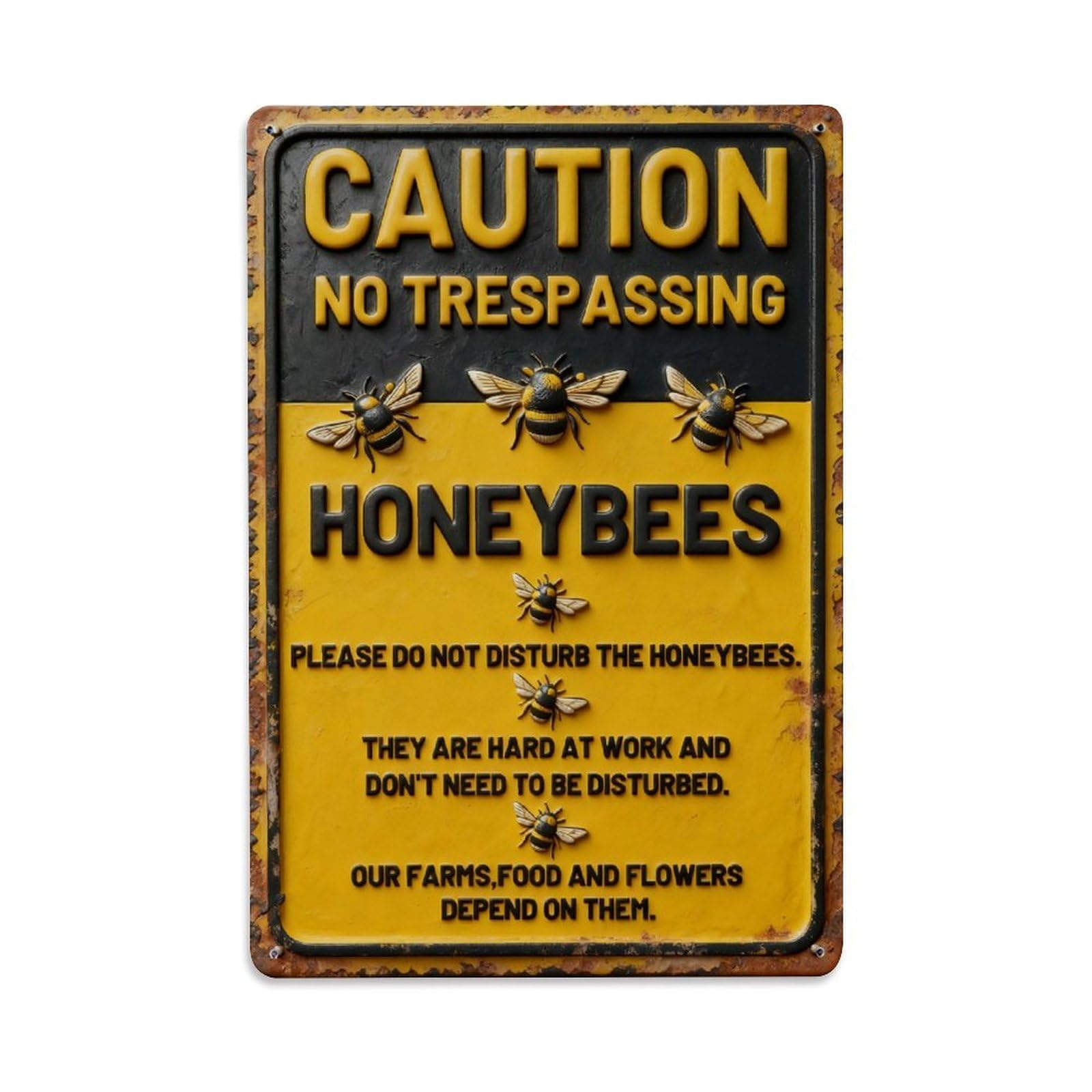 Caution No Trespassing Honeybees Please Do Not Disturb Vintage Metal Tin Sign Retro Wall Decor, Bar Garage Cafe Kitchen Home Wall Art Poster Decoration 8x12inches
