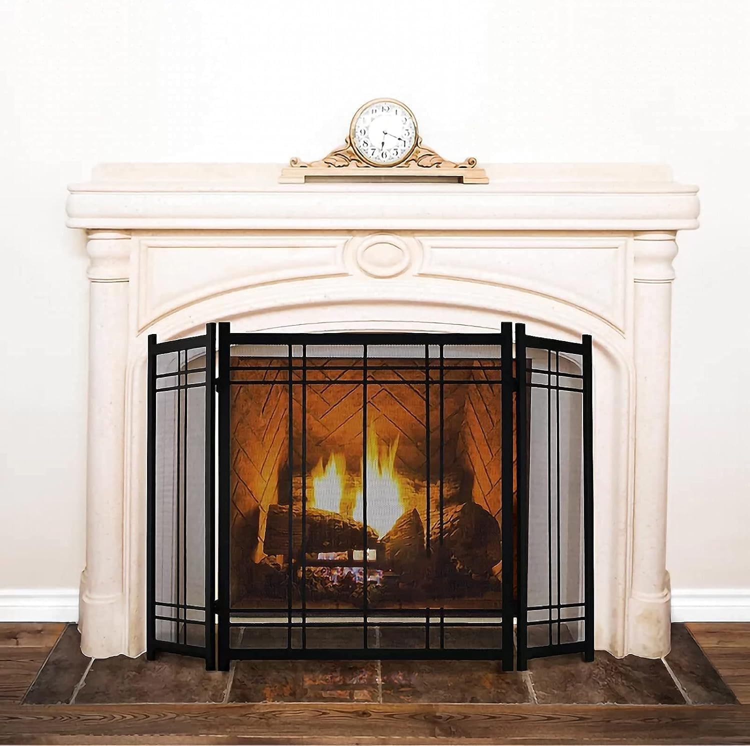Fireproof 3-Fold Screen for Fireplace - Spark Protection with Coating, Durable Iron Construction, Safety Barrier for Home Decor and Fireplace Accessories