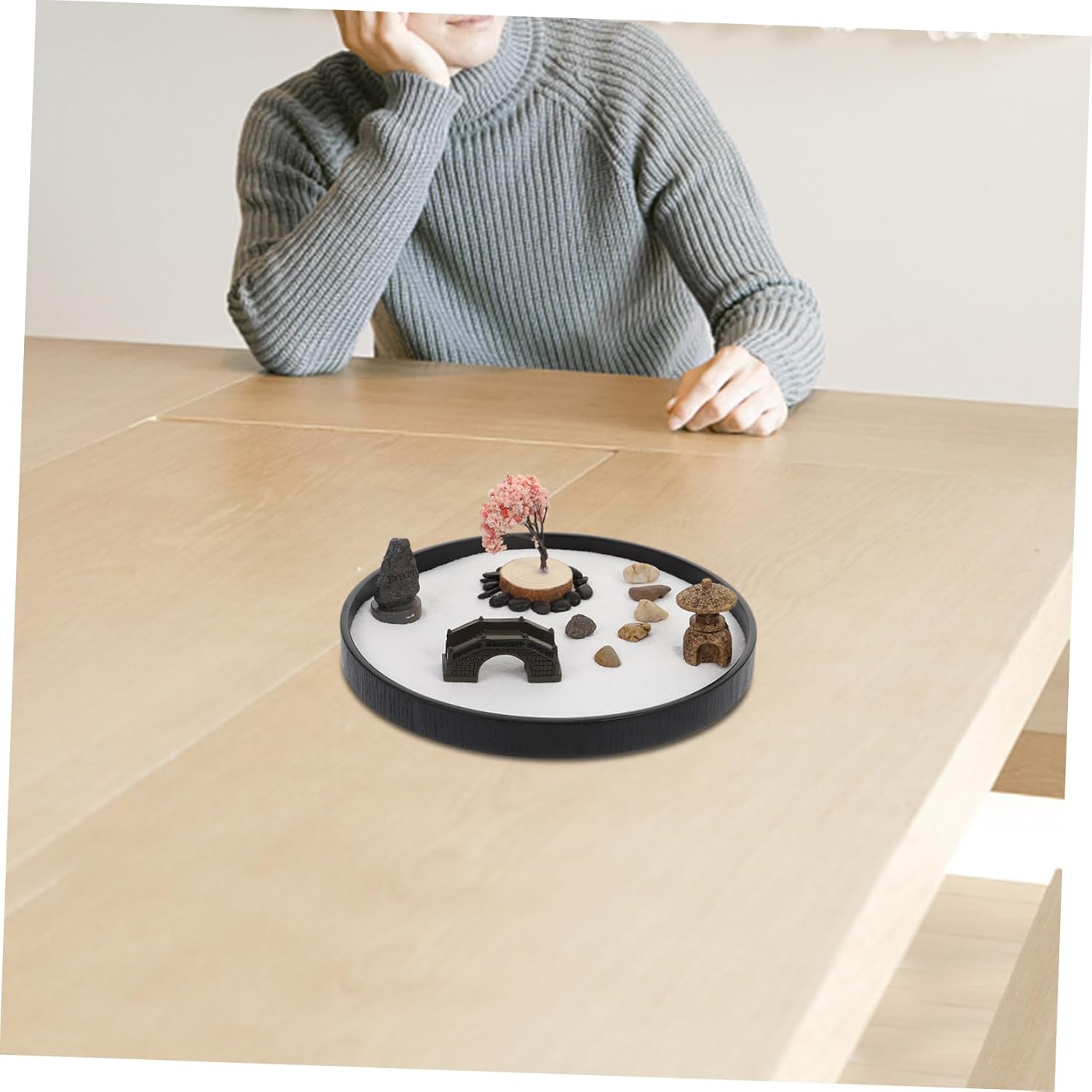 ORFOFE Round Sand Tabletop Decoration for Home and Garden Miniature Resin Craft Realistic Design for Courtyard Style and Indoor Adornment