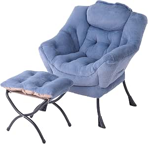 Tiita Modern Lazy Chair With Ottoman - Floral Upholstered Accent Chair With Foldable Footrest & Side Pocket