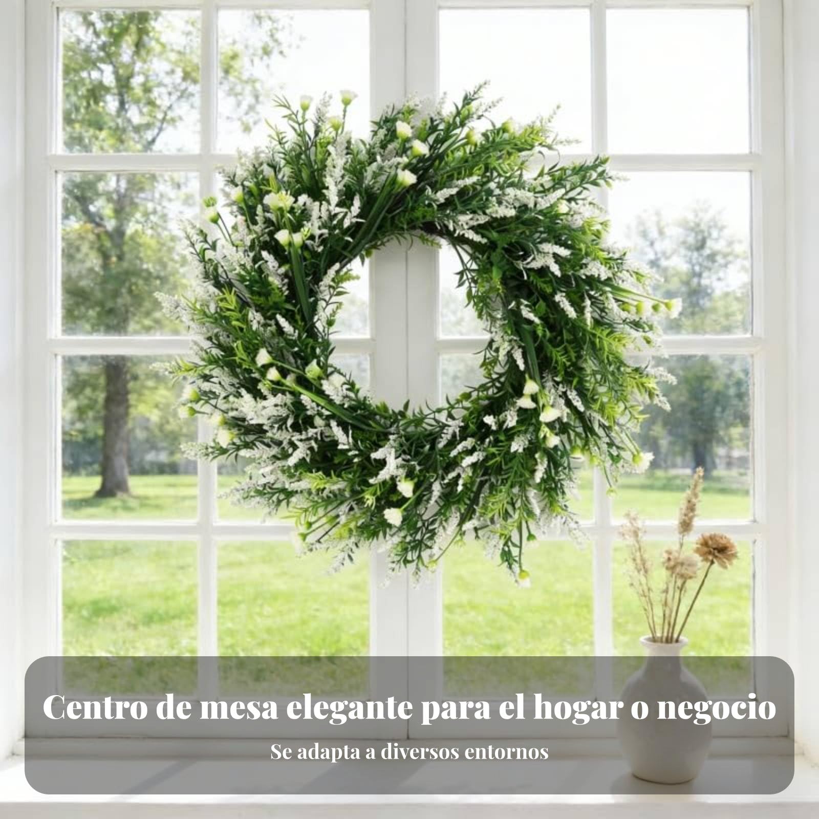 Ghirlanda di Lavanda Finta con Foglie Verdi Lussureggianti E Base Durevole in Legno E Plastica Adatta per Appendere su Porta Finestra Decorazioni per Eventi Speciali, Viola, size to 4