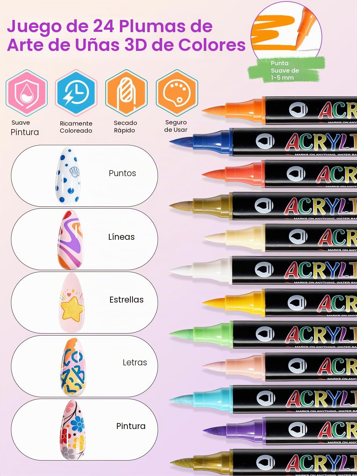 Bolígrafos de Arte de Uñas 3D Set de 12 Rotuladores de Pintura y Grafiti Herramientas de Manicura DIY