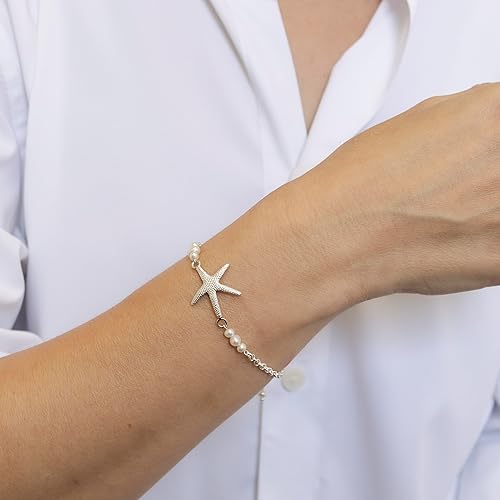 Miniatura 6 de Black Pearl Bracelet for Women with Sea Star in 925 Sterling Silver - June Birthstone,Handmade Birthstone Bracelet for Women, Black Pearl Beads -