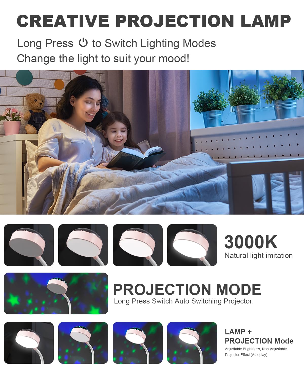 Children's Desk Lamp with Pen Holder, Cute LED Desk Table Lamp, Table Lamp, Children's Study Lamp with Projector - Image 2